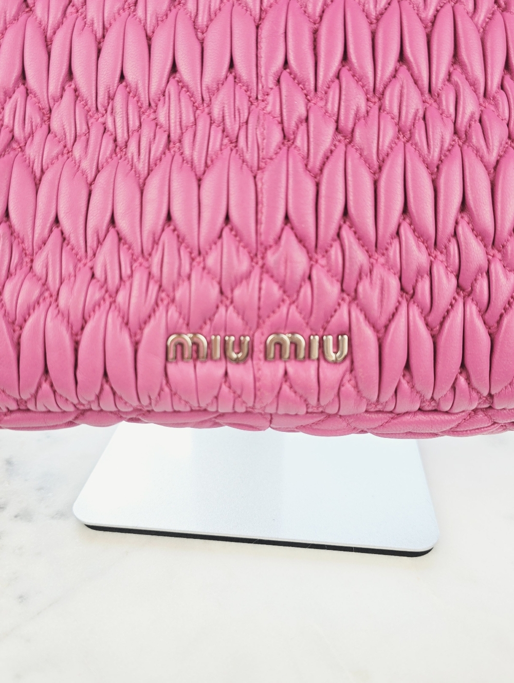 Miu Miu Crystal‎ Matelasse Pink Nappa Leather Jeweled Shoulder Bag - Picture 6 of 16